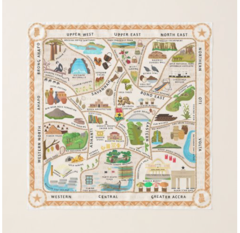 Ghana Illustrated Heritage 100% Silk Scarf