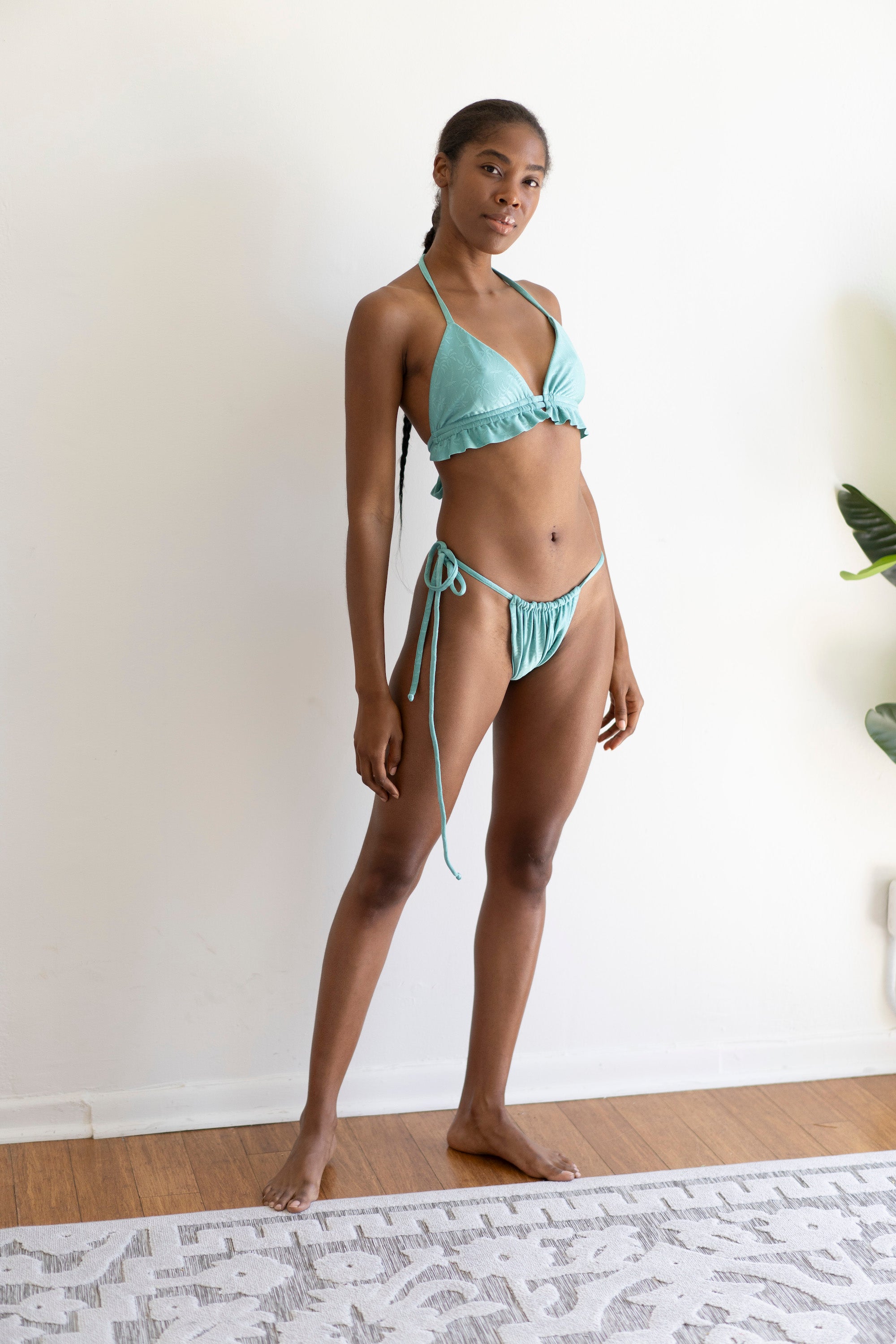 Isla Silk Bikini Bottom – Mint Palm