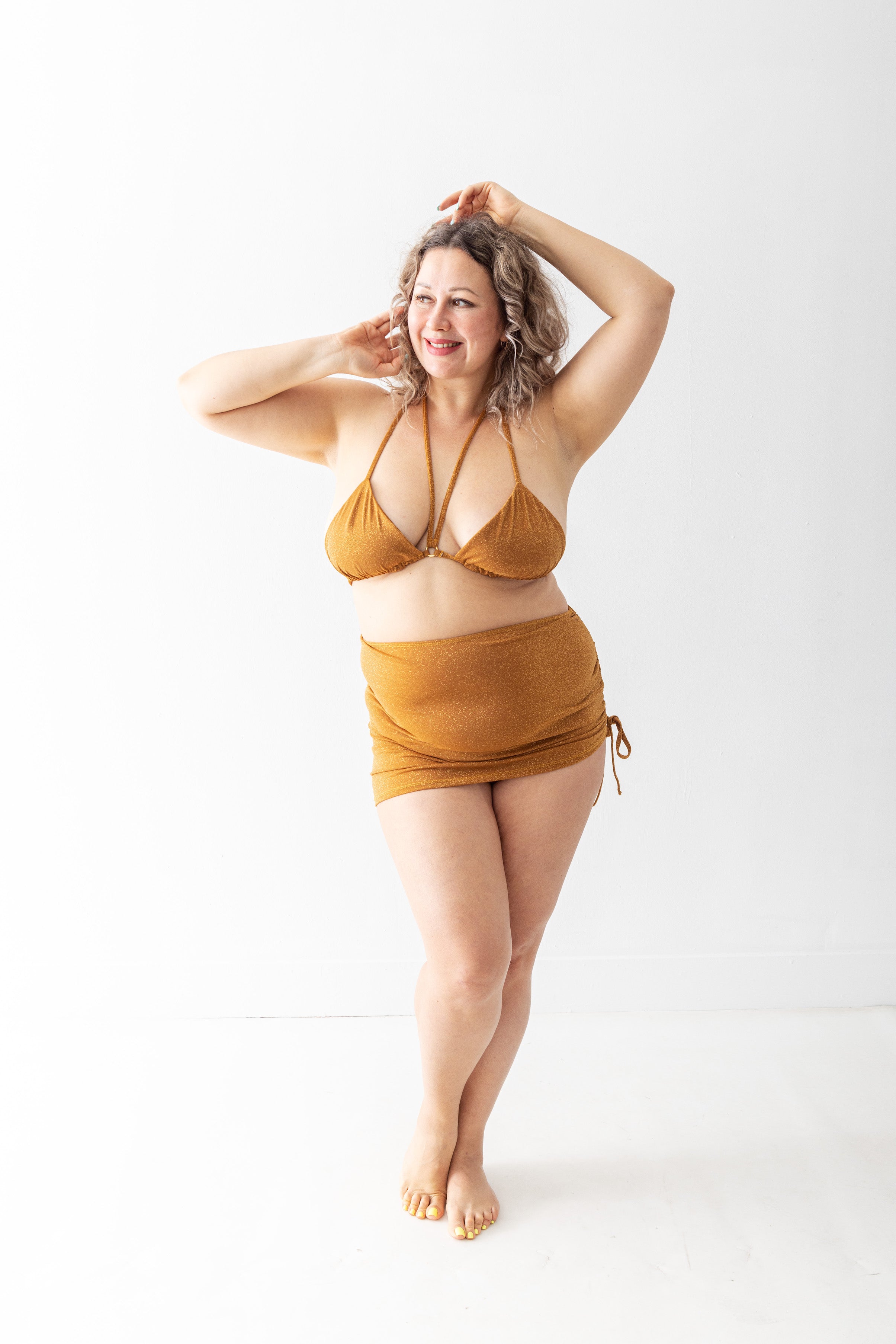 Gold Thread Drawstring Swim Skirt Swimsuit Cover Up