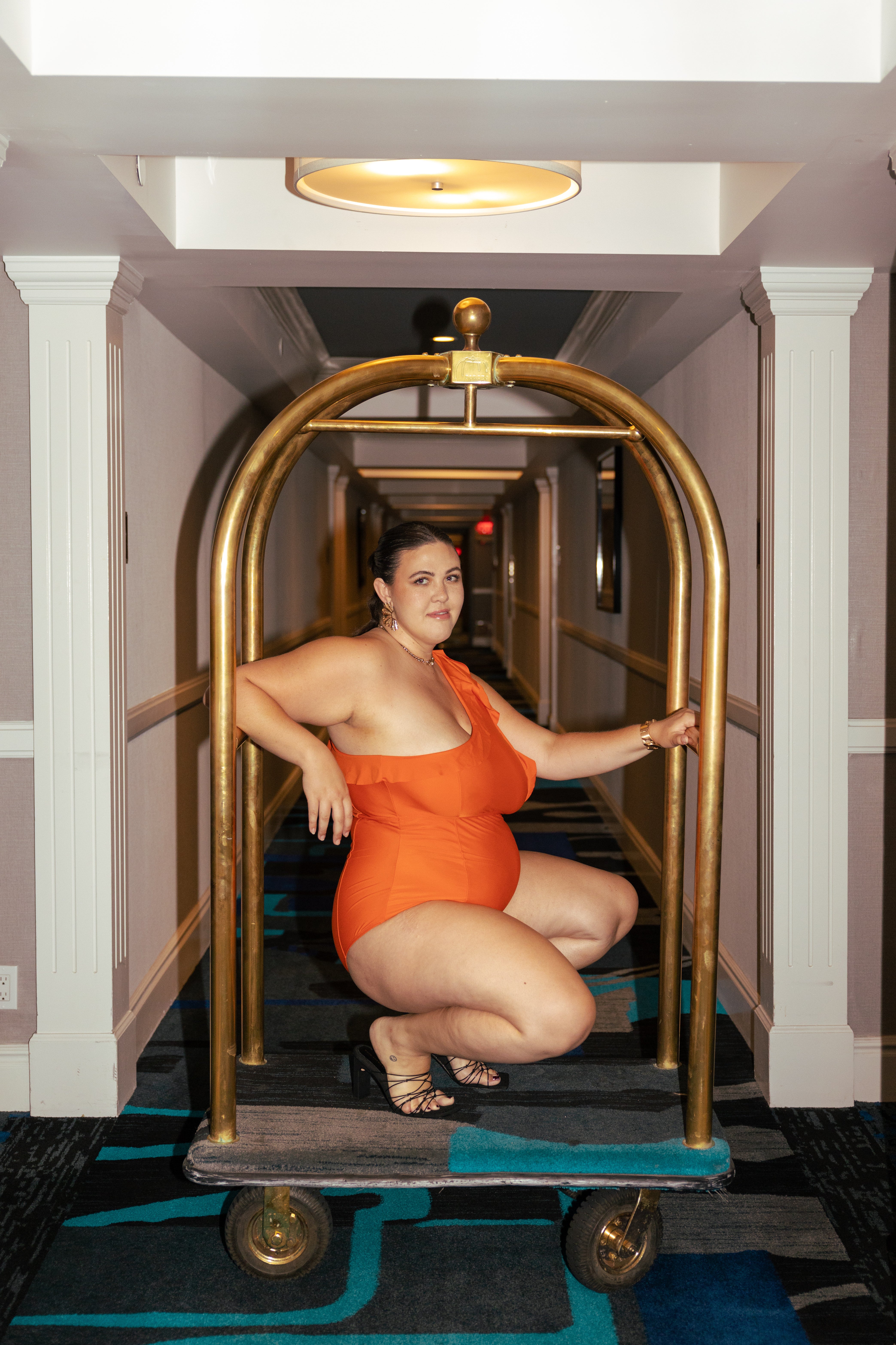 Radiance One Piece — Lined One Shoulder Ruffle Swimsuit in Sunset Orange